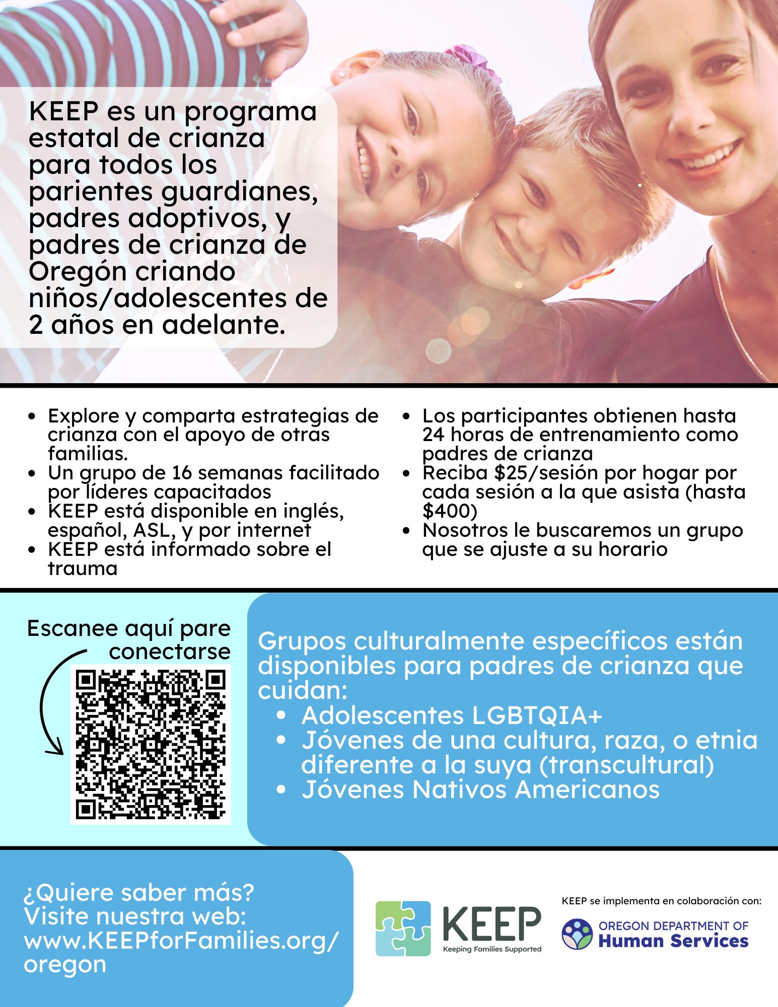 KEEP flyer describing the program written in Spanish.